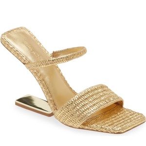Cult Gaia Rene Metallic Raffia Wedge Sandals - New in Box- sz 40